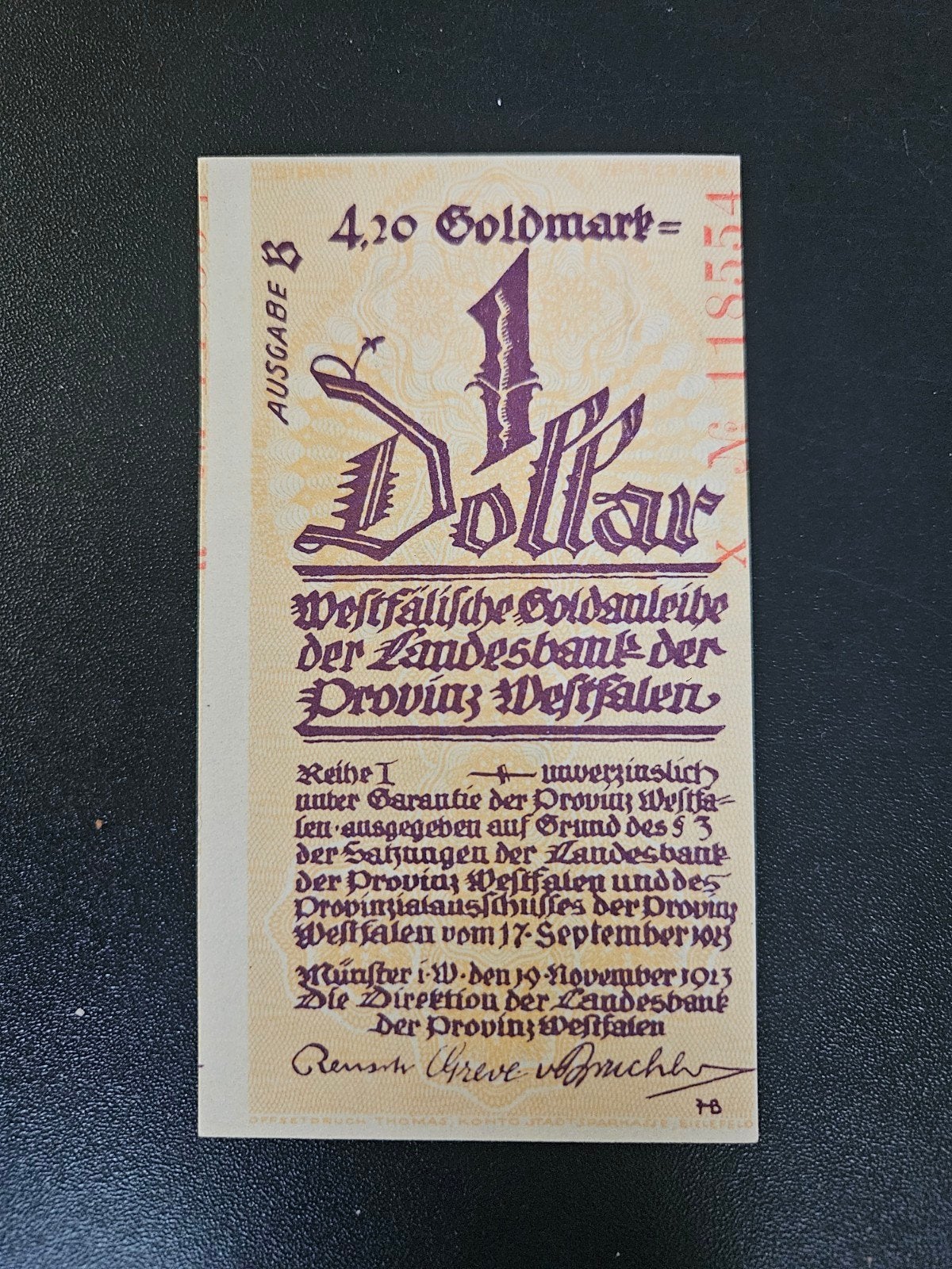Duitsland Münster Westfalen UNC waardevast 1923 1 dollar, Verzenden, Duitsland, Los biljet