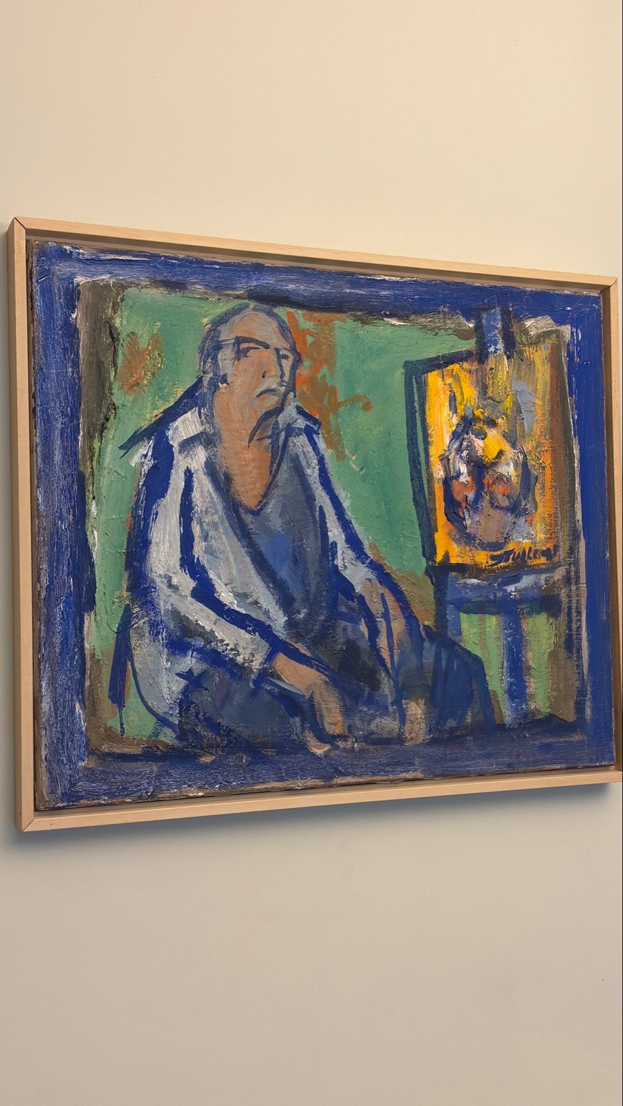 Jan Tullemans - Zelfportret in atelier, olieverf op doek, Ophalen, Portret, Textiel, Gesigneerd