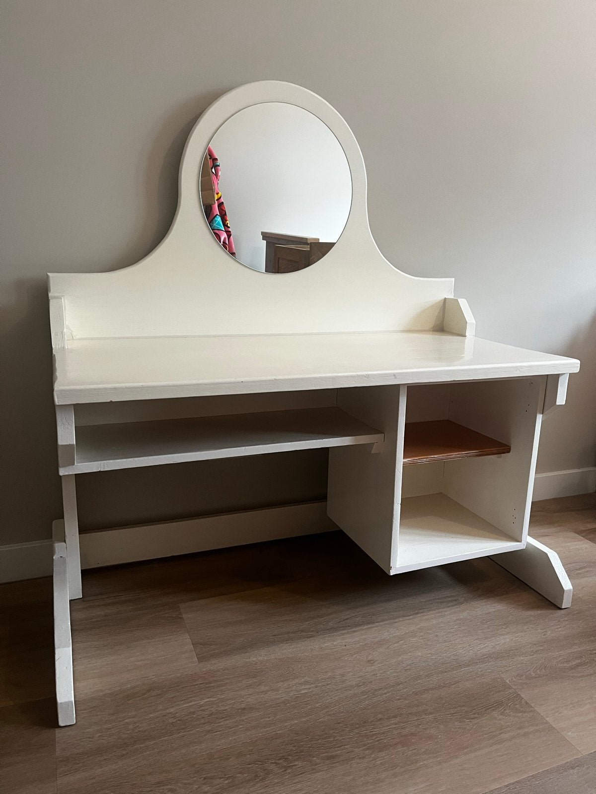 Witte kaptafel / bureau met spiegel - meisjeskamer, Ophalen, Gebruikt, 100 tot 150 cm, 50 tot 100 cm