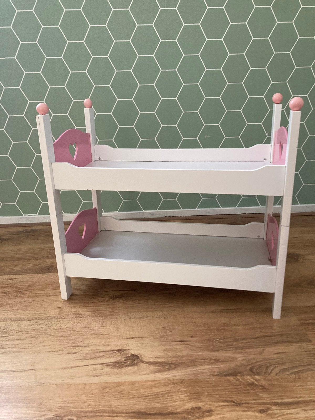 Stapelbed voor poppen - wit met roze accenten, Kinderen en Baby's, Speelgoed | Poppen, Ophalen, Gebruikt, Overige typen