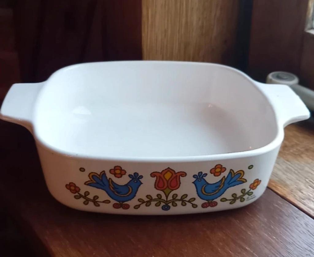 Corning Ware Ovenschaal 20x20 met vogeldecoratie, Ophalen of Verzenden