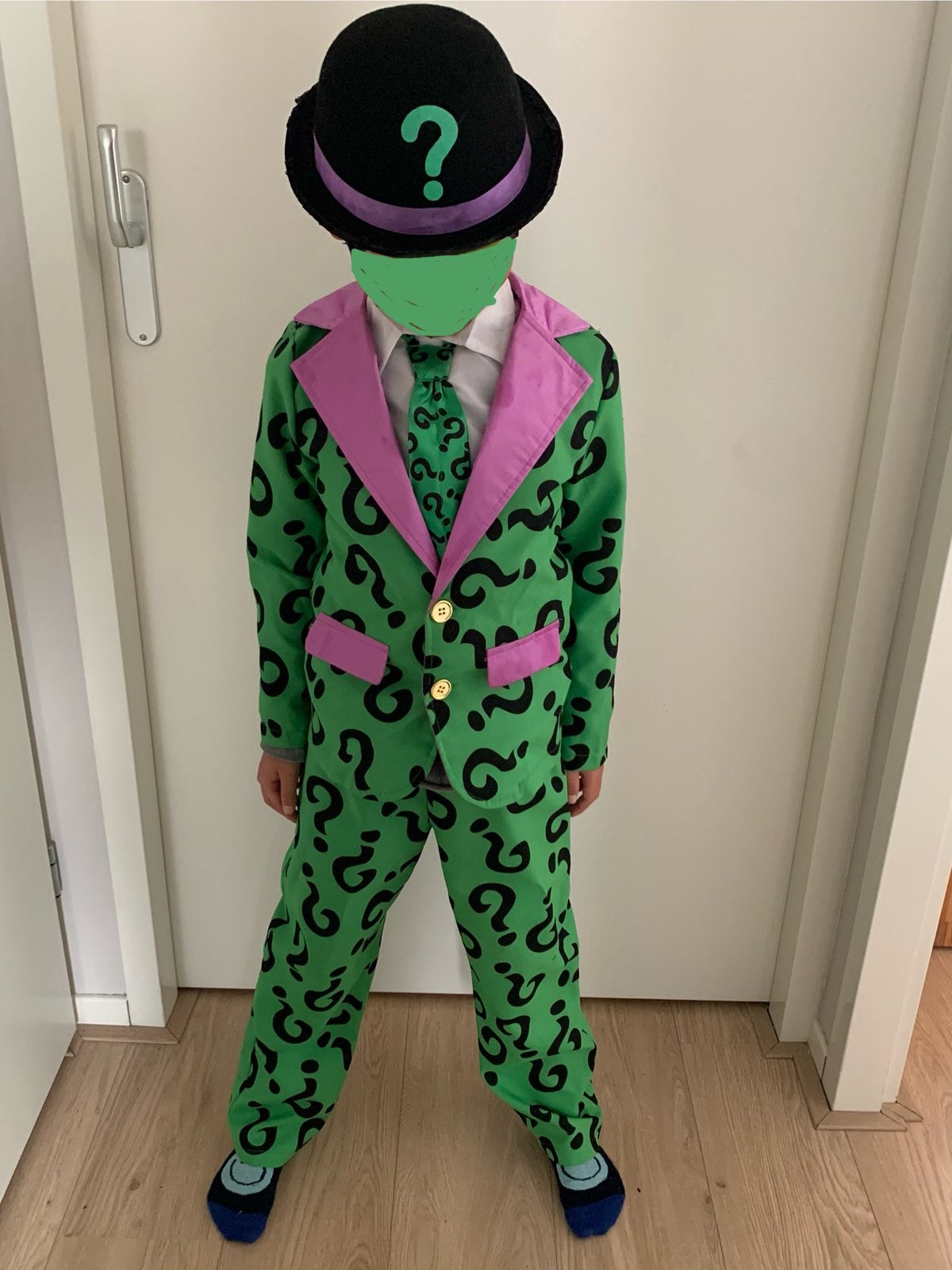 Riddler kostuum voor kinderen - Compleet met hoed en stropda, Ophalen of Verzenden, Zo goed als nieuw, 122 t/m 128, Jongen of Meisje