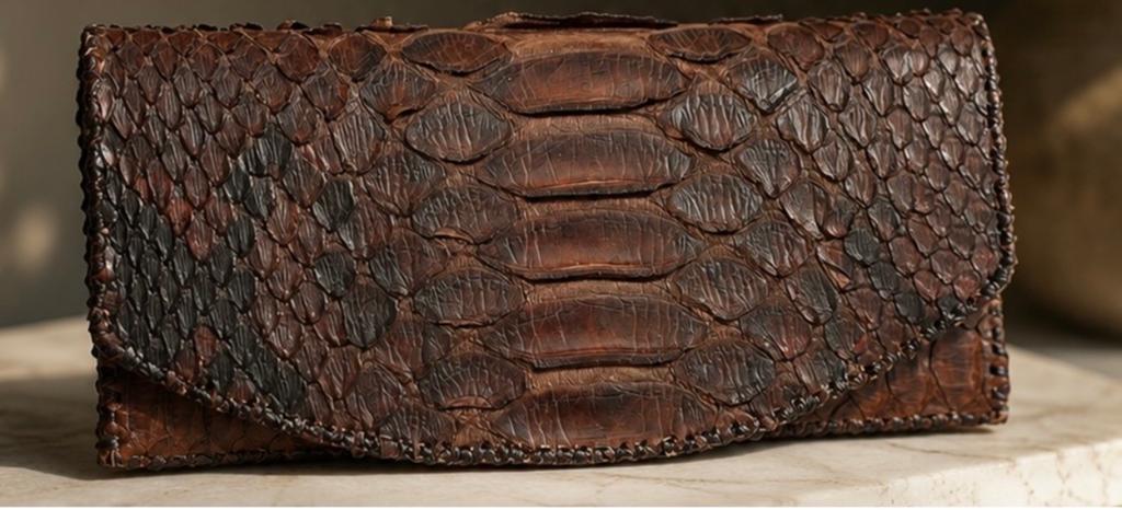 Python Lederen Portemonnee, Sieraden, Tassen en Uiterlijk, Portemonnees, Zo goed als nieuw, Overige merken, Bruin, Leer, Ophalen of Verzenden