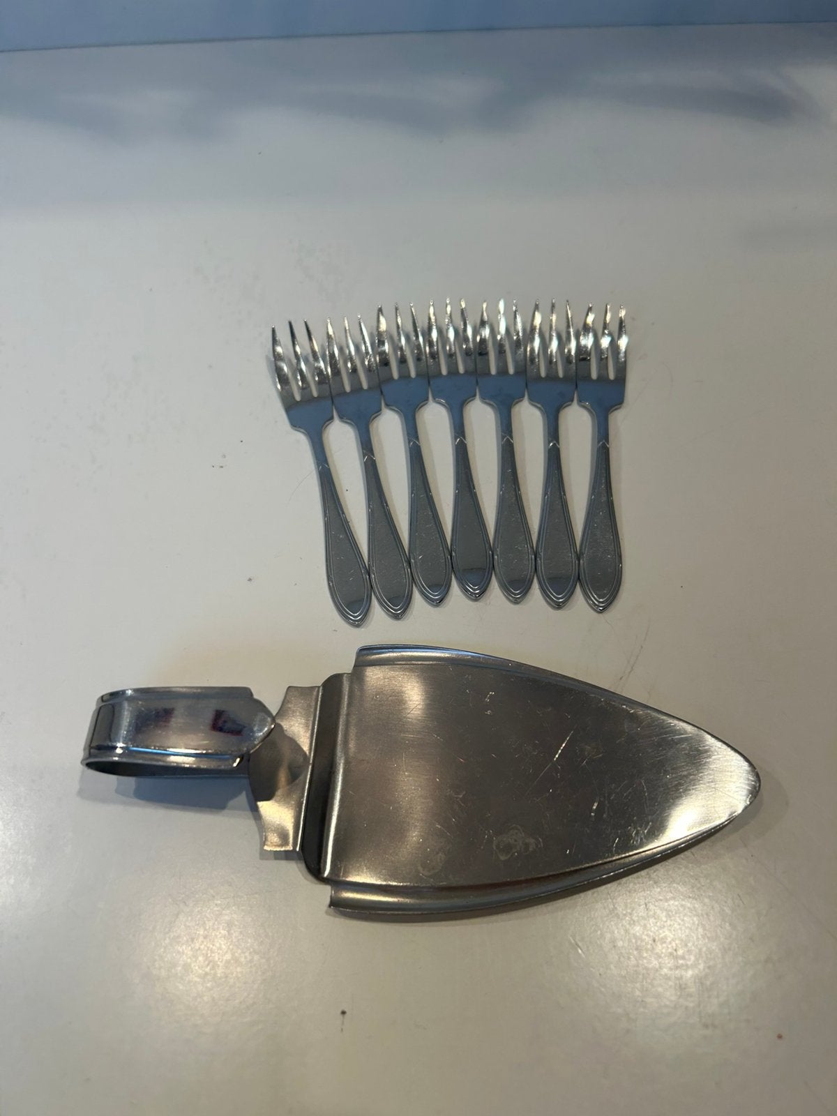 Taartschep met 7 gebakvorkjes, Ophalen of Verzenden
