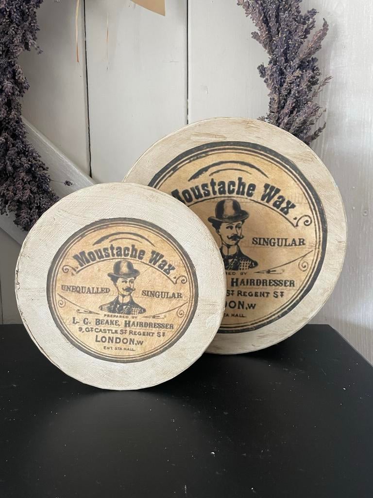 Brocante opbergdoos voor scheerspullen - Moustache Wax, Ophalen of Verzenden