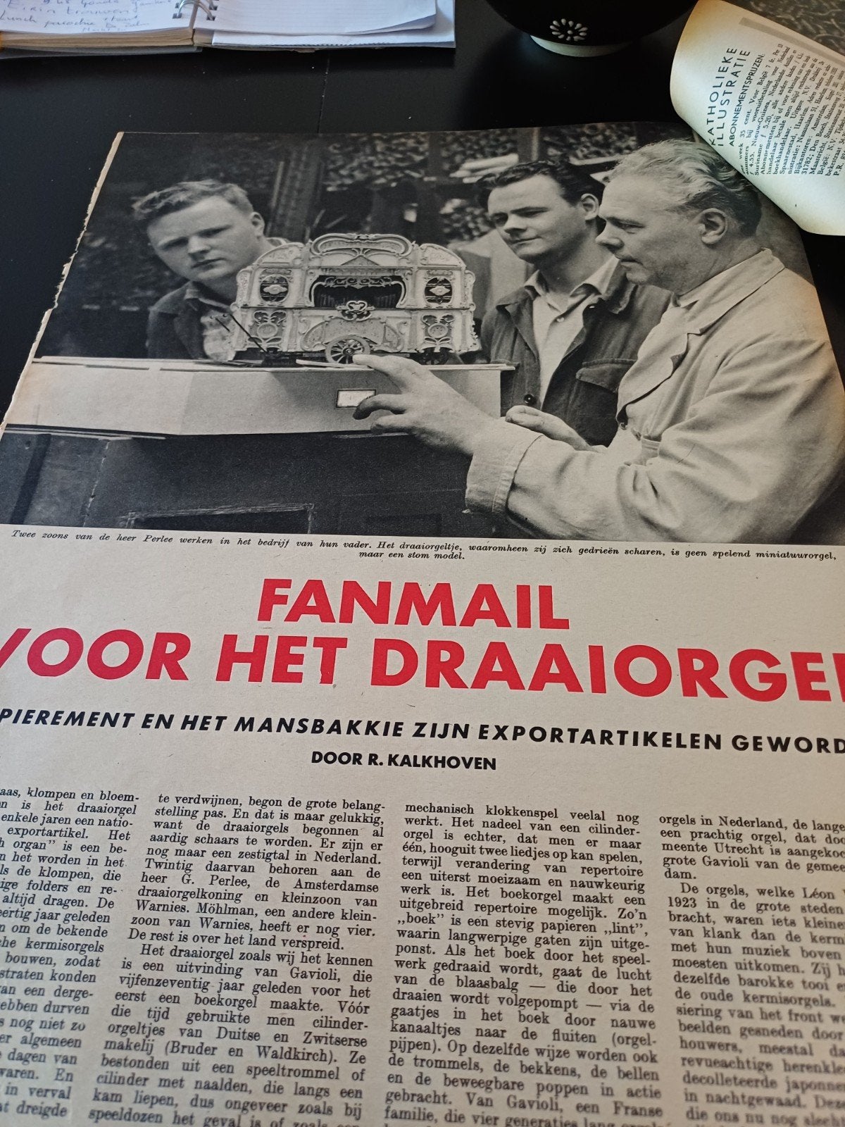artikel over het draaiorgel Perlee 1958, Ophalen of Verzenden, 1940 tot 1960, Knipsel(s)