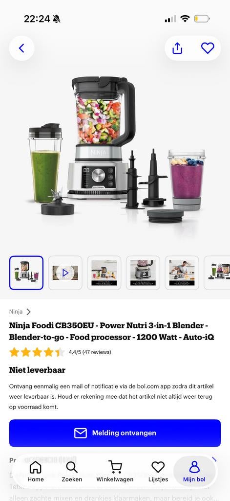 Ninja Foodi CB350EU Power Nutri 3-in-1 Blender, Ophalen of Verzenden, Zo goed als nieuw, Powerblender