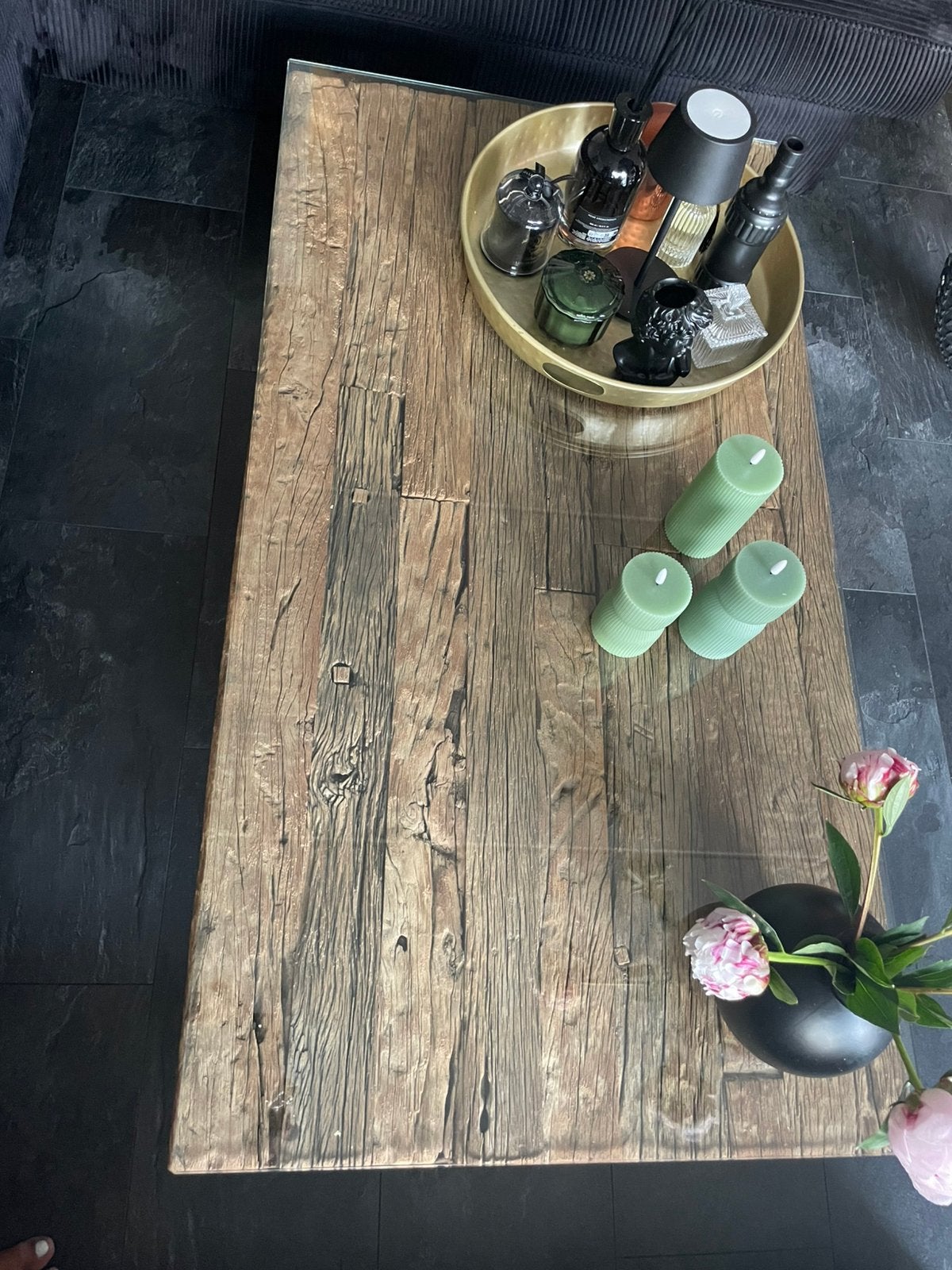 Robuuste salontafel drijfhout 140x70 met geslepen glasplaat, Verzenden, Rechthoekig, 100 tot 150 cm, 50 tot 100 cm