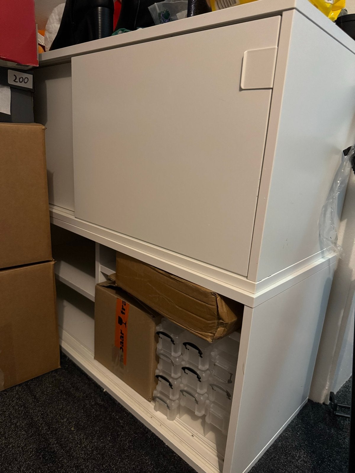 2 Witte opbergkasten/schoenenkasten met schuifdeuren, Ophalen, Gebruikt