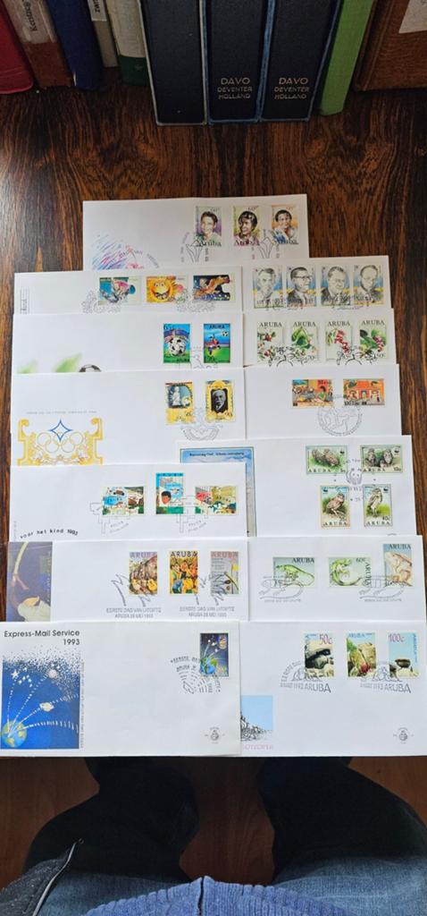 9 enveloppen met postzegels van Aruba, Verzamelen, Verzenden