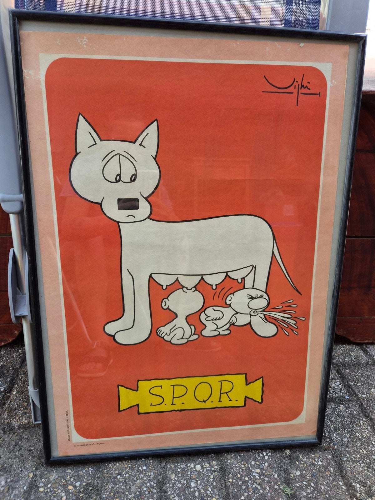 Vintage lijst met cartoon van Romulus en Remus, Ophalen, 50 – 75, Minder dan 50 cm, Gebruikt