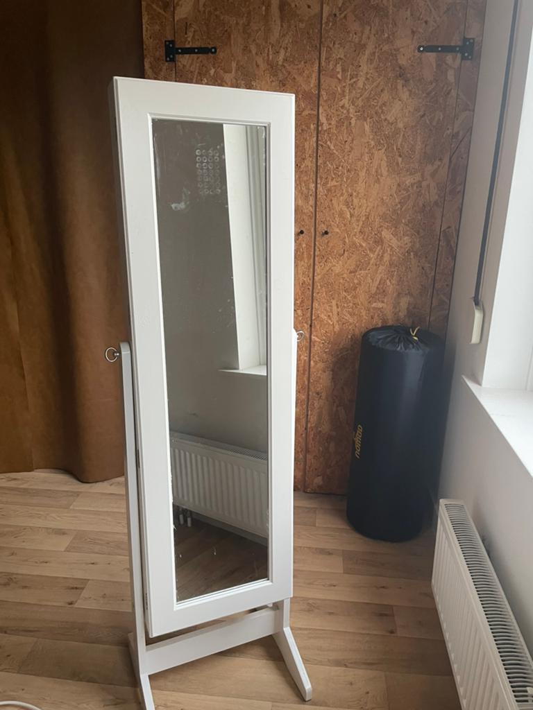 Staande passpiegel met sieraden opslag, Huis en Inrichting, Ophalen, Rechthoekig, Minder dan 50 cm, 100 tot 150 cm
