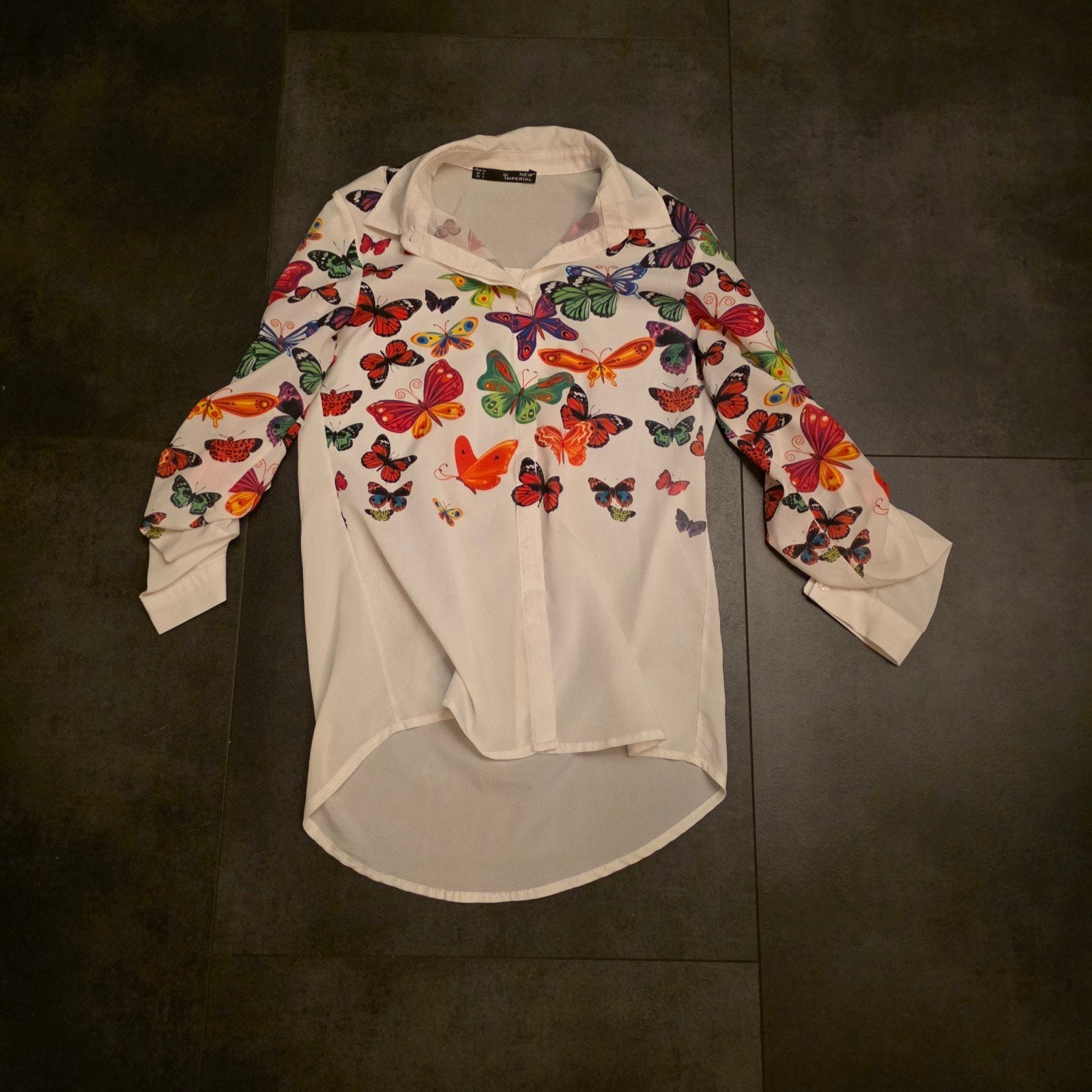Witte blouse met kleurrijke vlinderprint, Wit, Ophalen of Verzenden, Maat 36 (S), Onbekend