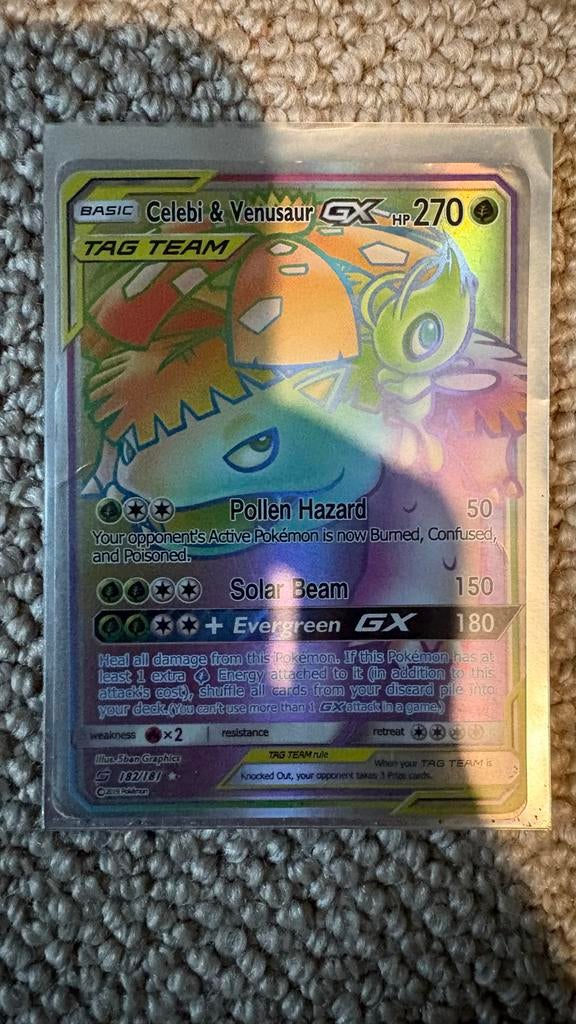 Celebi & Venusaur GX 182/181 Pokémon kaart met sleeve, Hobby en Vrije tijd, Verzamelkaartspellen | Pokémon, Ophalen, Nieuw, Losse kaart