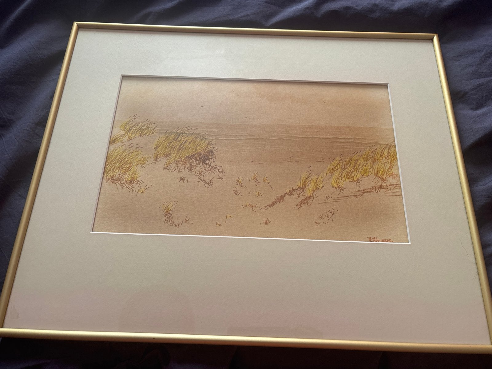 Schilderij Texel E. Rooijberg - Duinlandschap met zee, Ophalen, Schilderij, Ingelijst