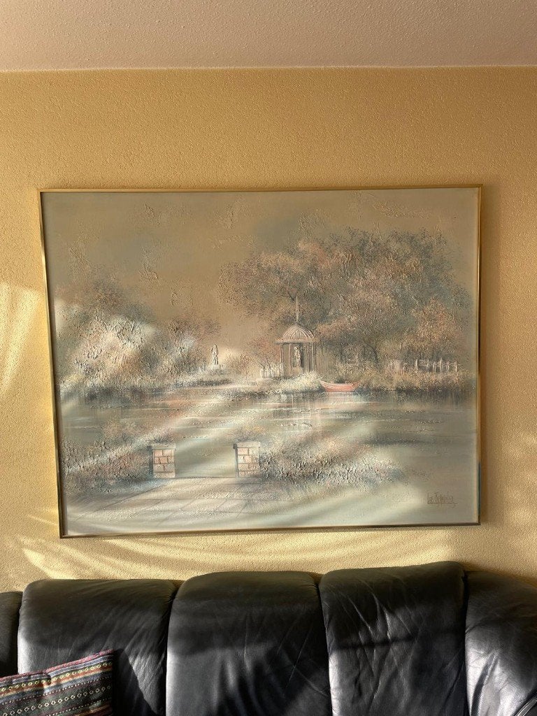 Groot vintage olieverfschilderij Lee Reynolds, Ophalen, Handgeschilderd, Doek, Impressionistisch