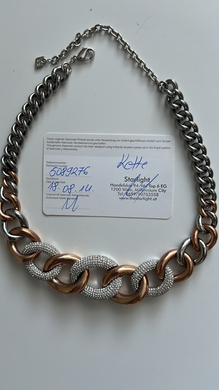 Zeldzame Swarovski Ketting Roségoud & Kristal - Nieuwstaat, Met kristal, Nieuw, Ophalen of Verzenden, Zilver