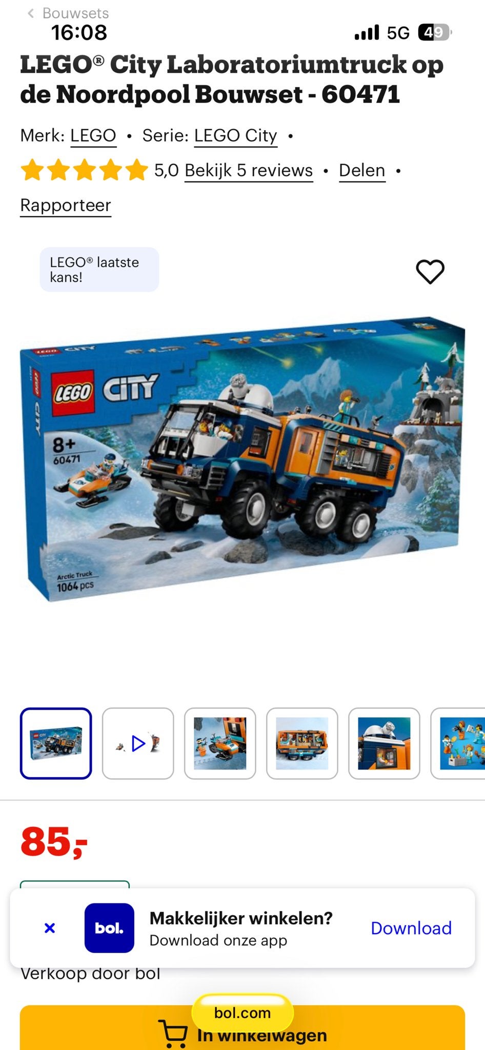 LEGO City Laboratoriumtruck op de Noordpool Bouwset - 60471, Ophalen of Verzenden, Nieuw