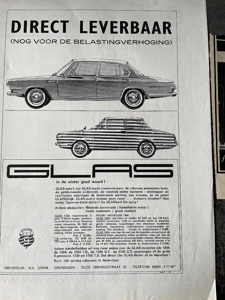 Originele Glas 1700-advertenties, 1966, Boeken, Auto's | Folders en Tijdschriften, Ophalen of Verzenden, Gelezen, Overige merken