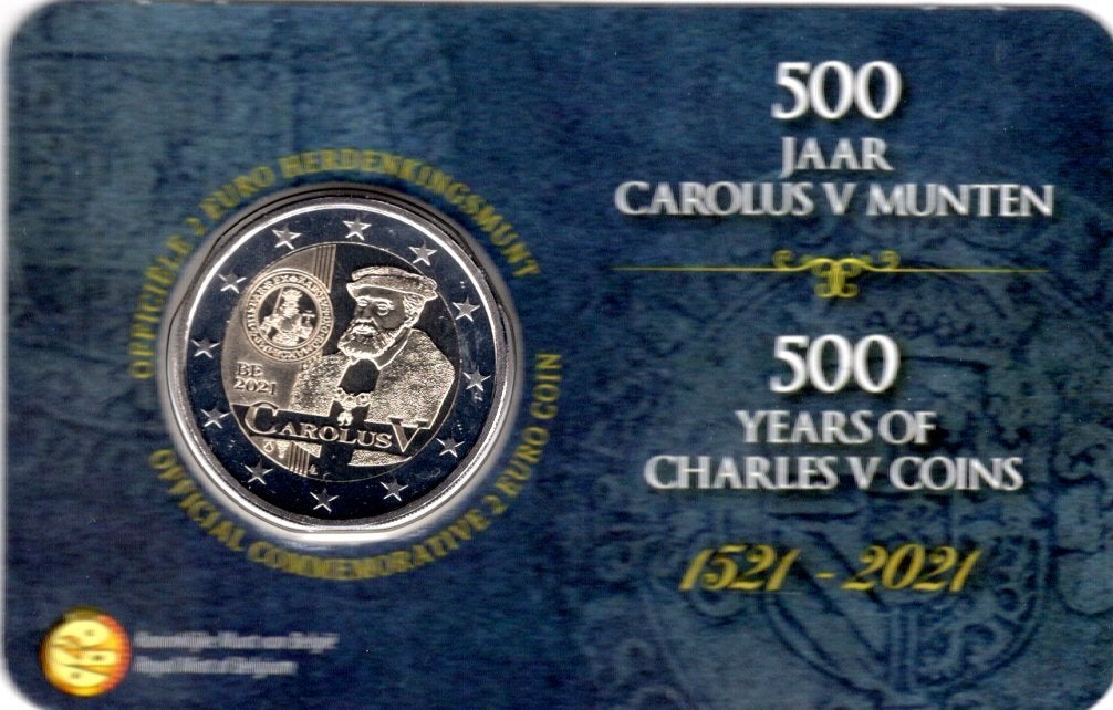 2 Euro Belgie 2021 - Carolus V - BU Coincard NL/FR, Verzenden, België, 2 euro, Losse munt