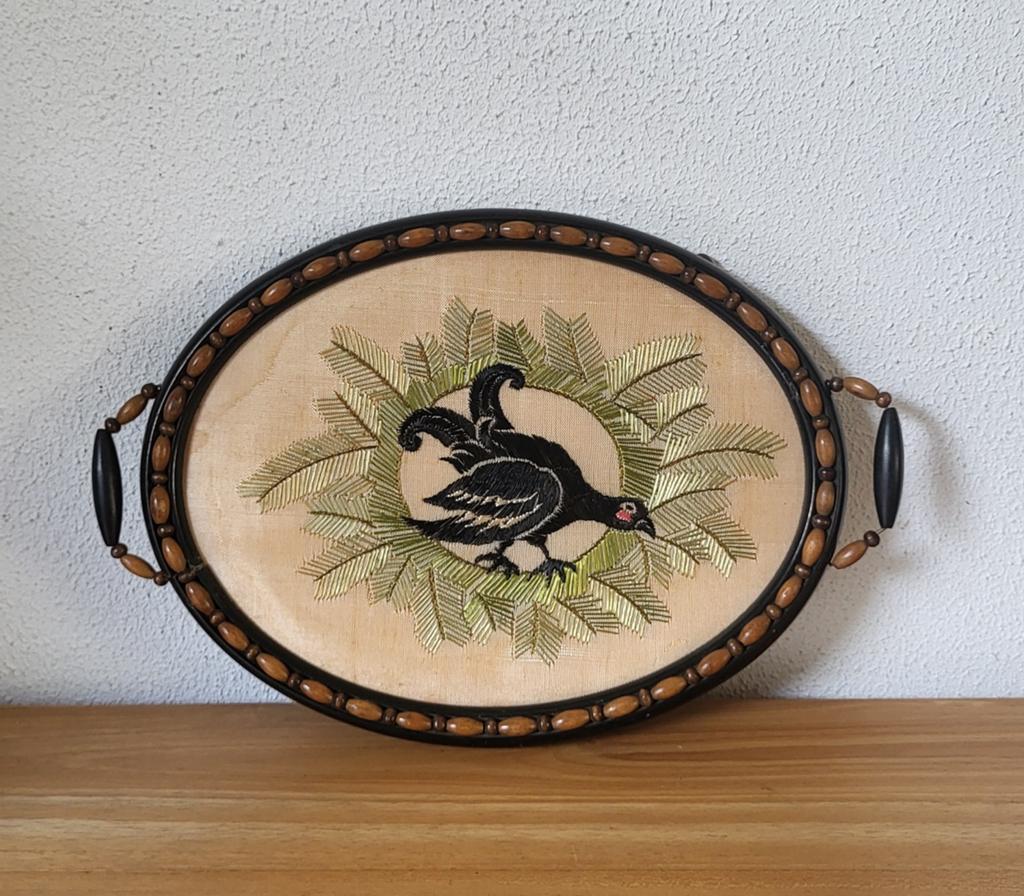 Oud ovaal dienblad met kralen, Ophalen of Verzenden, Gebruikt, Ovaal, Hout