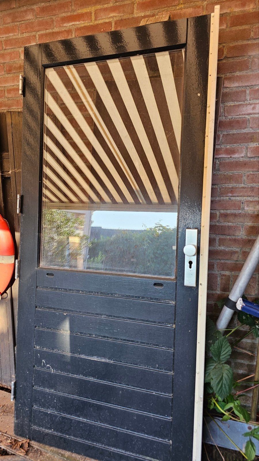 Buitendeur hardhout met dubbelglas en beslag 199x93cm, Ophalen, Gebruikt, 80 tot 100 cm, Minder dan 200 cm
