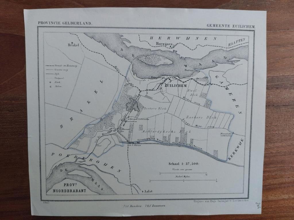 206 / Zuilinchem De Waal De Maas Litho uit 1867 van J Kuyper, Ophalen of Verzenden