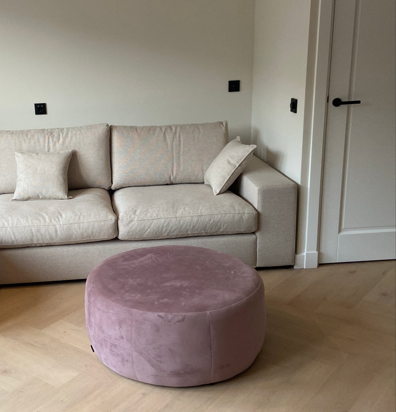 Riverdale poef, rond, roze velours, Ophalen, Rond, Mooi, 75 tot 100 cm