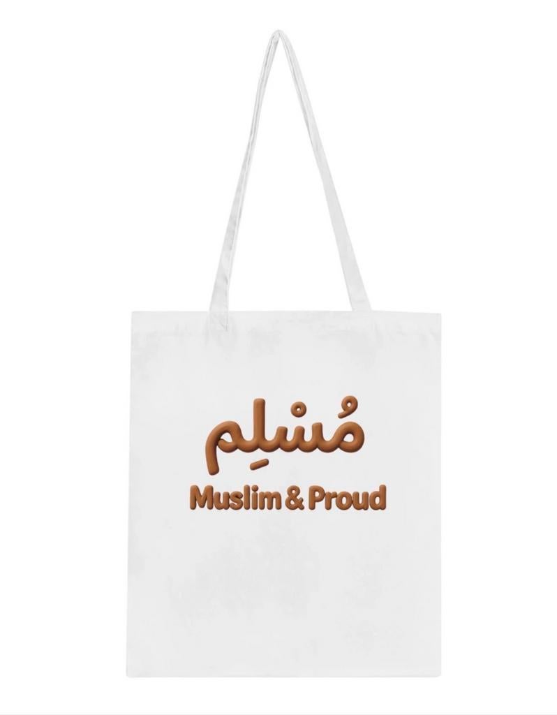 Nieuwe draagtas met Arabische kalligrafie 'Muslim & Proud', Verzenden, Nieuw, Wit, Overige merken