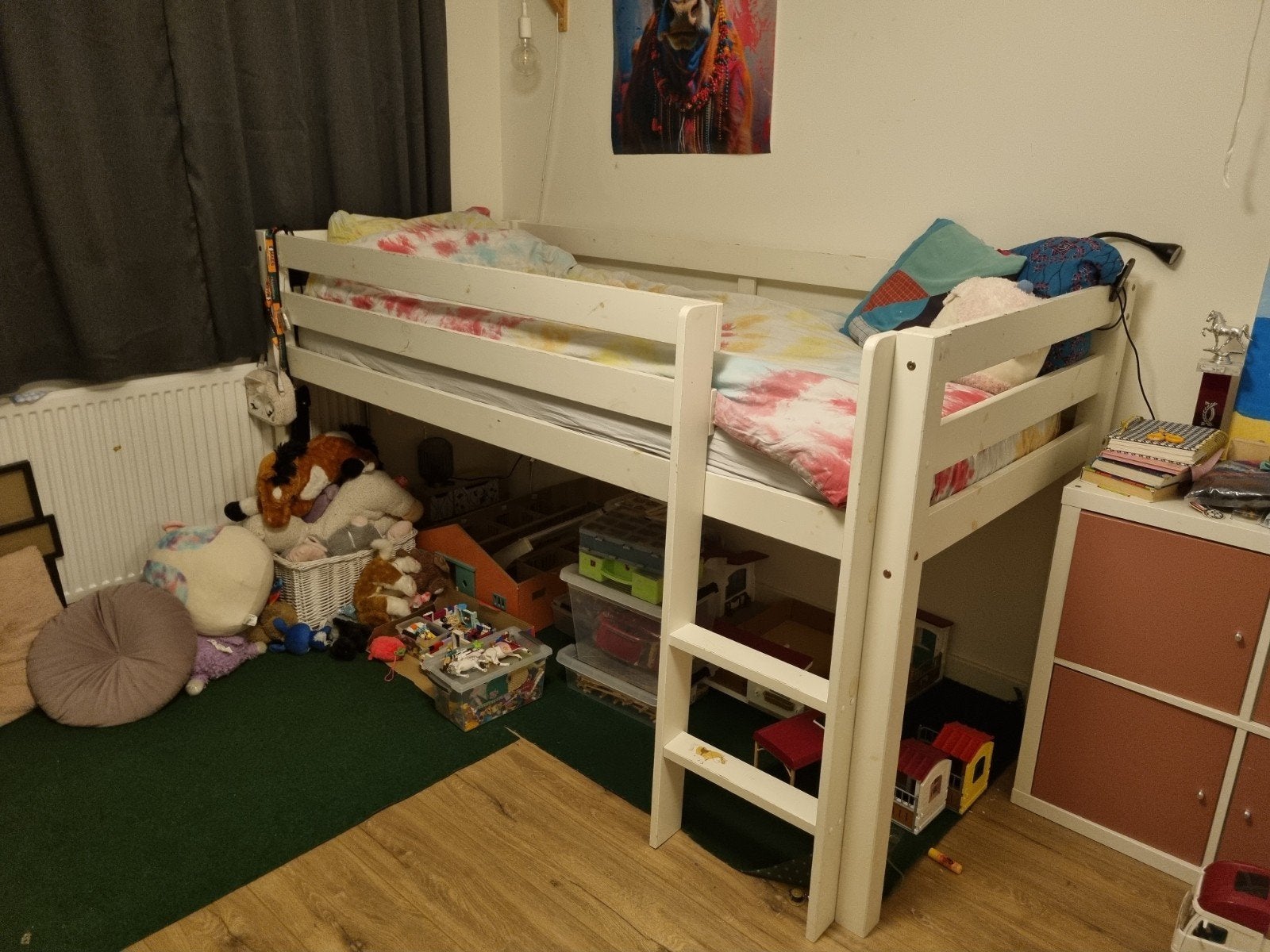 Wit hoogslaper bed met lattenbodem, Ophalen, Gebruikt, Lattenbodem, 70 tot 85 cm