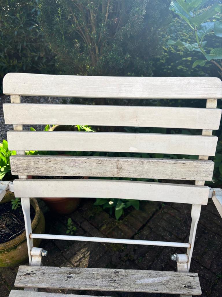 Vintage Tuinstoel - Wit Hout en Metaal, Ophalen, Gebruikt, Hout, Inklapbaar