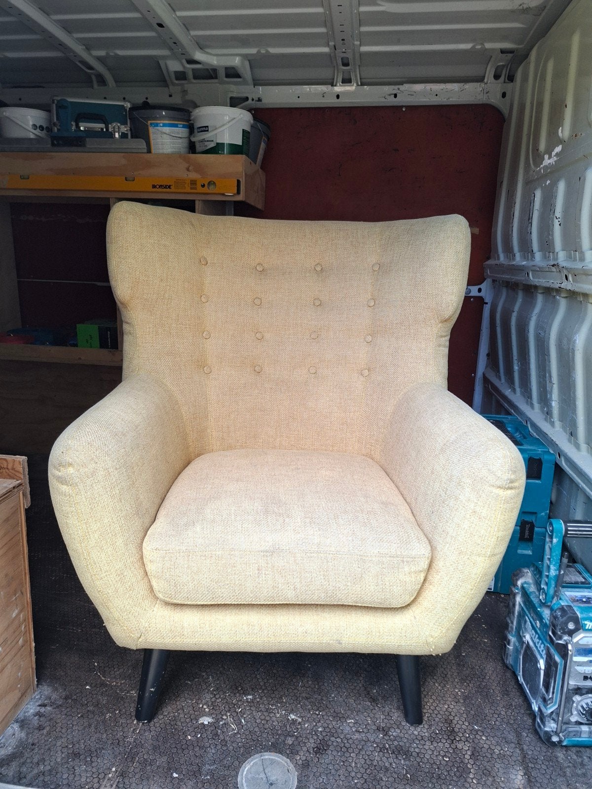 Comfortabele fauteuil - Beige stof, Gebruikt, 75 tot 100 cm, Ophalen of Verzenden, Modern, Tijdloos