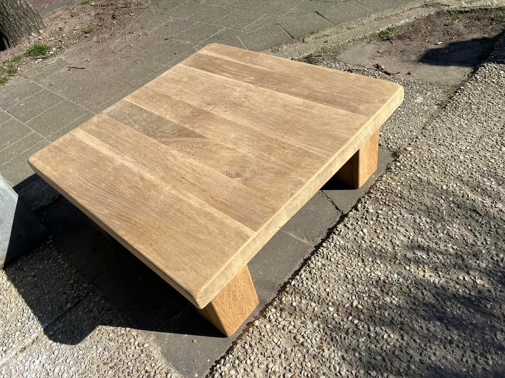 Massief eiken salontafel - 100x100 cm - 7 cm dik blad, Gebruikt, Ophalen of Verzenden, Minder dan 50 cm, Robuust