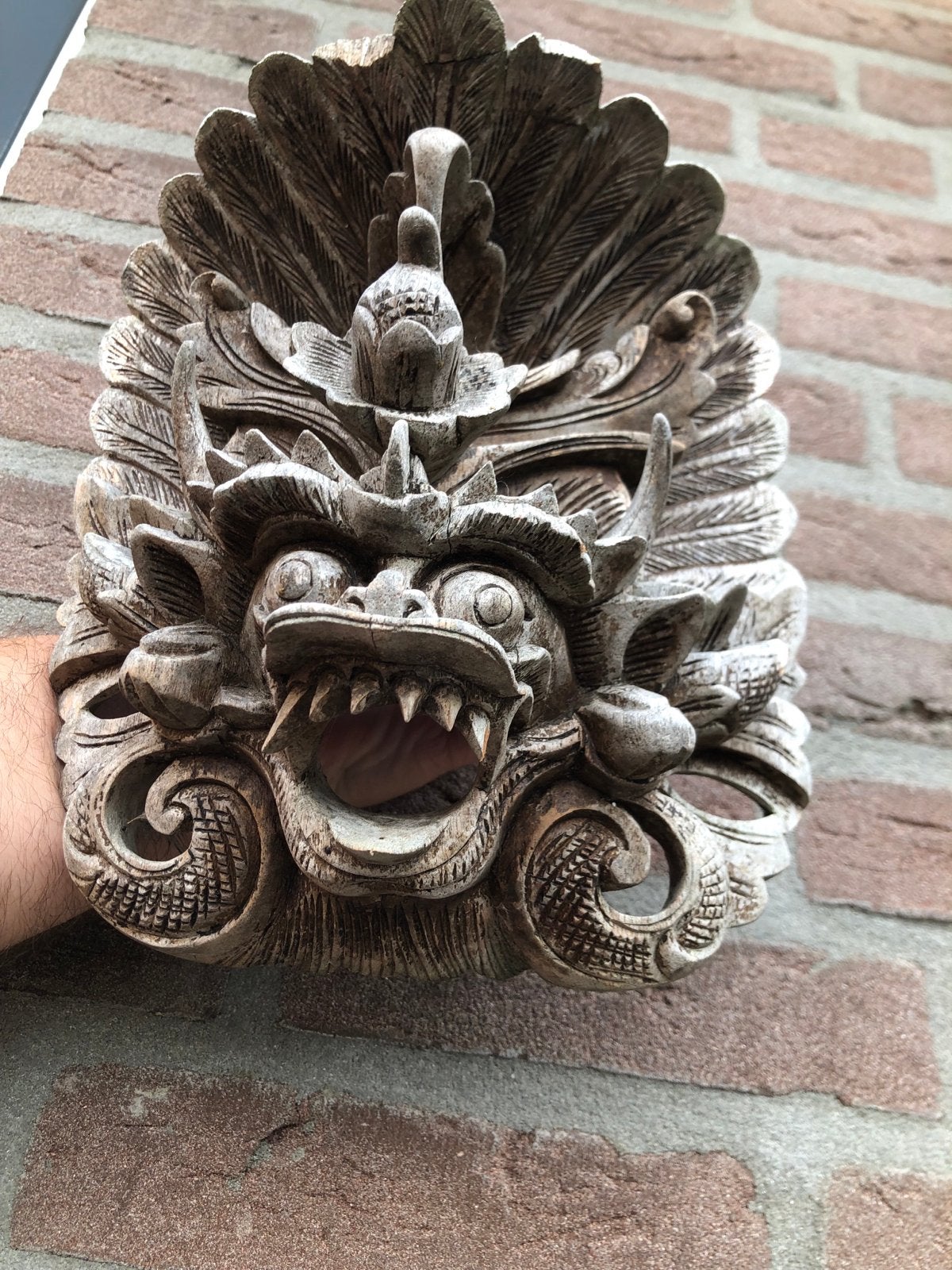 Unieke Indonesische Handgesneden Houten Barong, Antiek en Kunst, Bruin, Masker, Indonesië, Gesneden