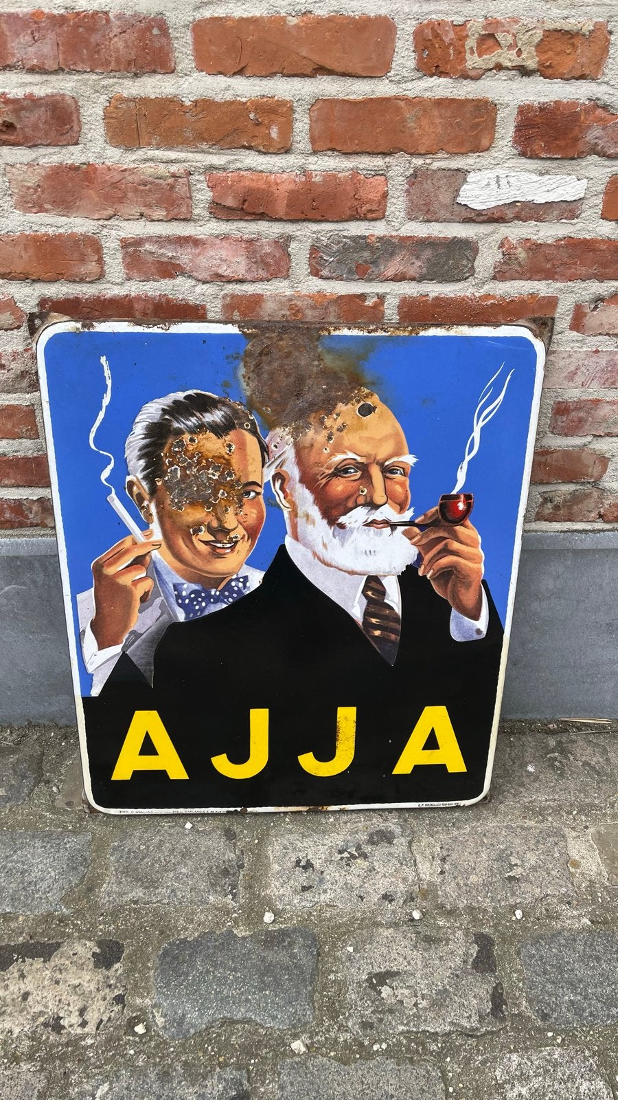 AJJA Emaille Reclamebord - Vintage Tabaksreclame, Ophalen of Verzenden, Gebruikt, Reclamebord