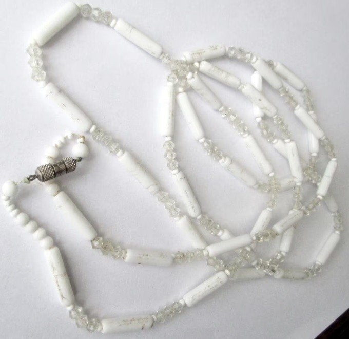 Vintage mooie glas kralen ketting wit, Verzenden, Zo goed als nieuw, Wit, Overige materialen
