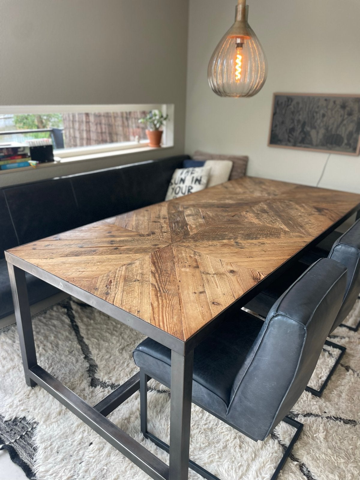 WOW! Eettafel Visgraat | 220x100 cm | Tafel, Ophalen, Gebruikt, 100 tot 150 cm, Teakhout