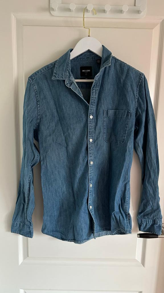 Only & Sons Slim Fit Denim Overhemd - Maat M, Ophalen of Verzenden, Zo goed als nieuw, Blauw, Halswijdte 39/40 (M)