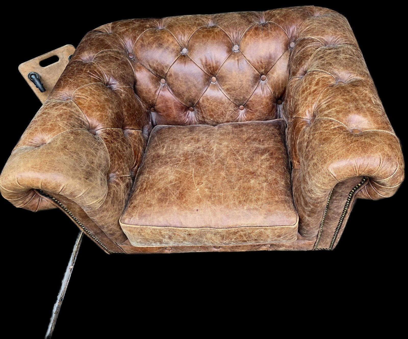 Chesterfield club fauteuil bruin vintage leer + BEZORGING, Gebruikt, ., Chesterfield, Ophalen of Verzenden
