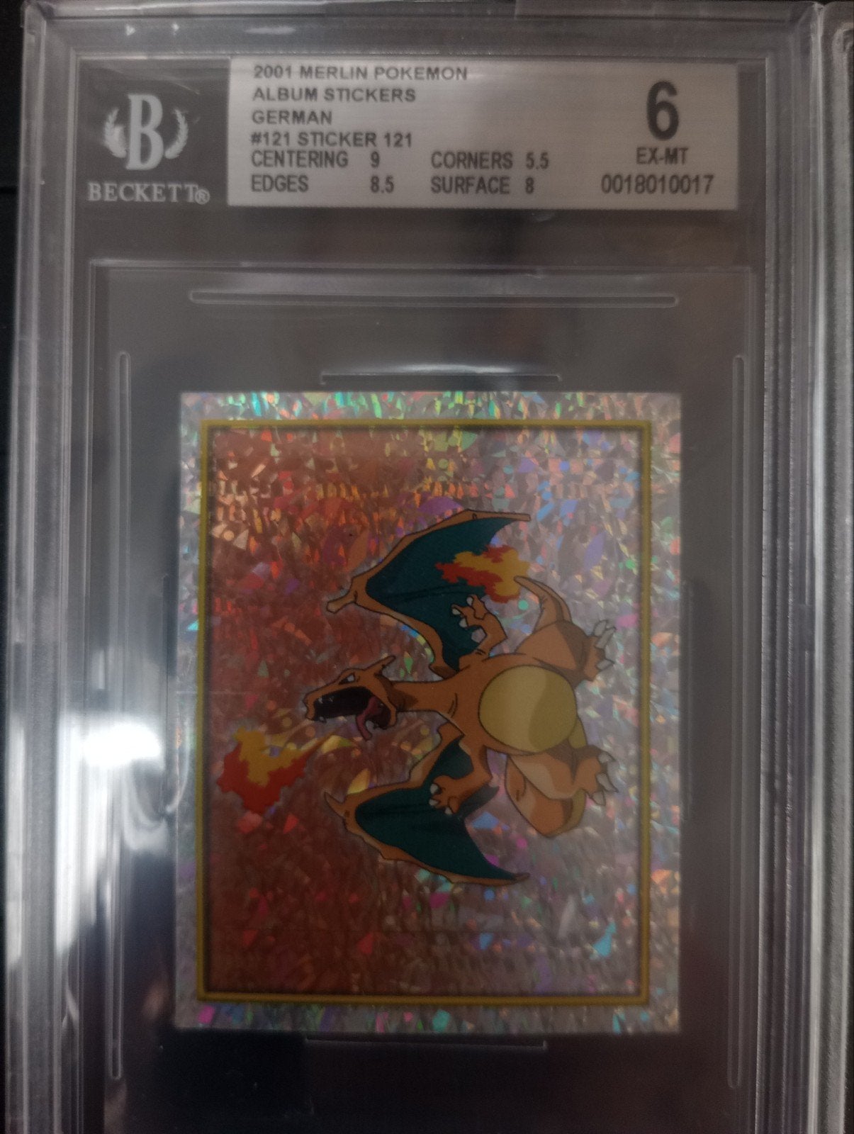 2001 Merlin Pokémon Sticker #121 Charizard BGS 6 EX-MT, Ophalen of Verzenden