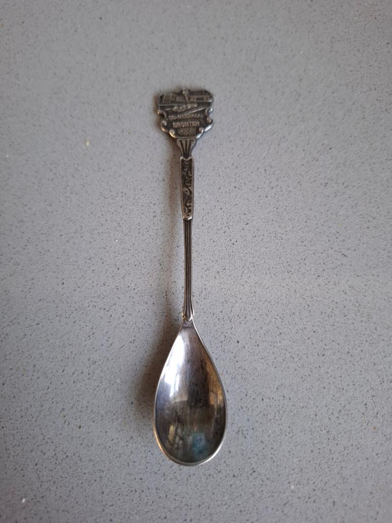Verzilverde herinneringslepel "De Meerpaal Dronten", Antiek en Kunst, Ophalen of Verzenden