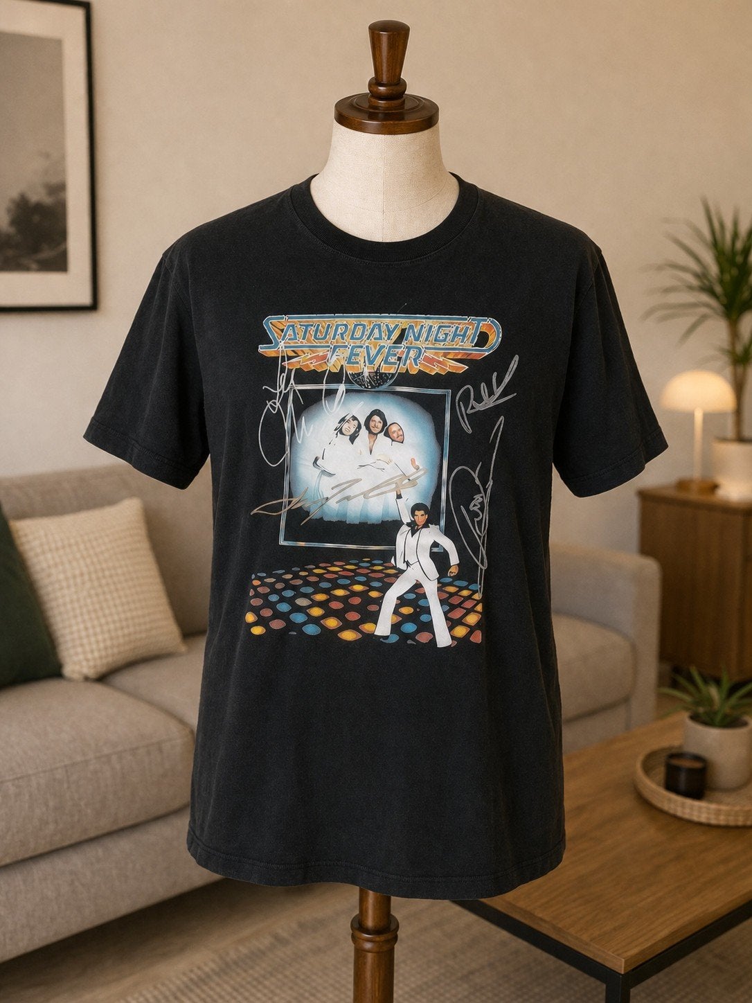 Saturday Night Fever shirt - Bee Gees & John Travolta, Maat 52/54 (L), Onbekend, Zwart, Ophalen of Verzenden
