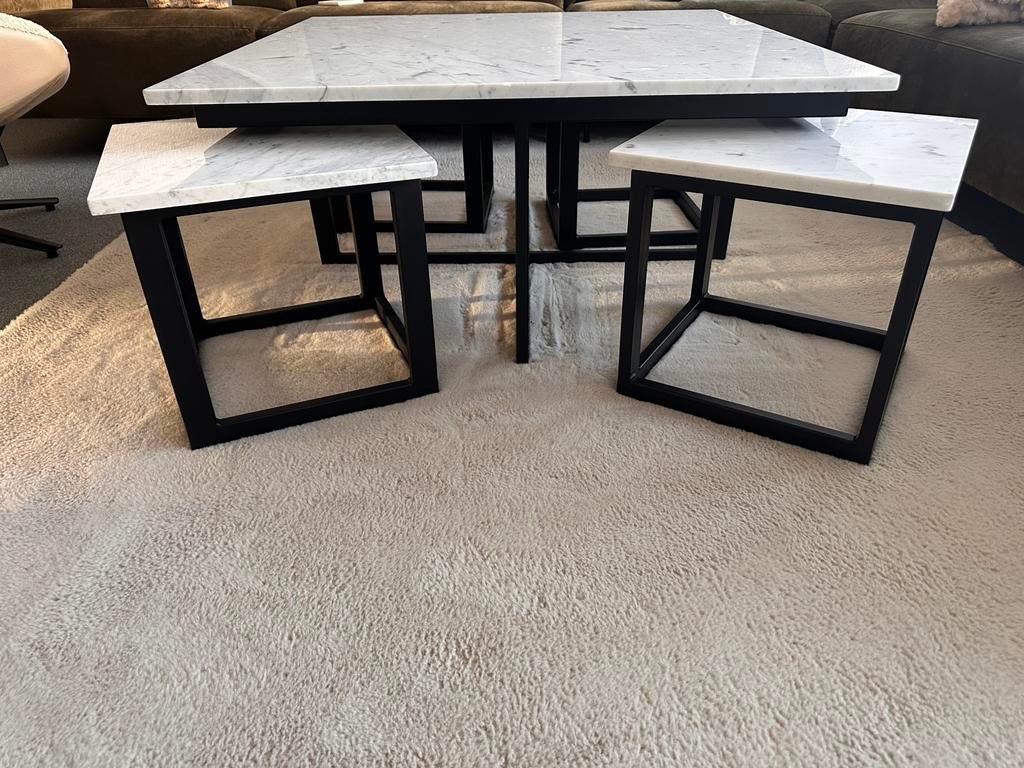 Marmer Salontafel met 4 bijzettafels, Huis en Inrichting, Tafels | Salontafels, Ophalen, 100 tot 150 cm, 50 tot 100 cm, Zo goed als nieuw
