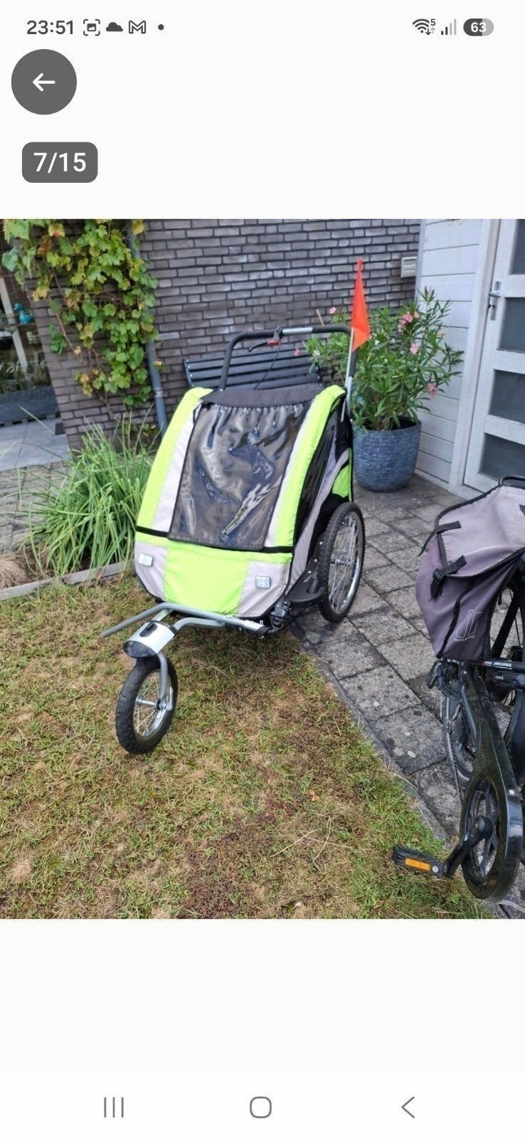 Fietskar voor 2 kinderen met wandeloptie, Fietsen en Brommers, Ophalen, Zo goed als nieuw, Kinderkar, 40 tot 60 kg