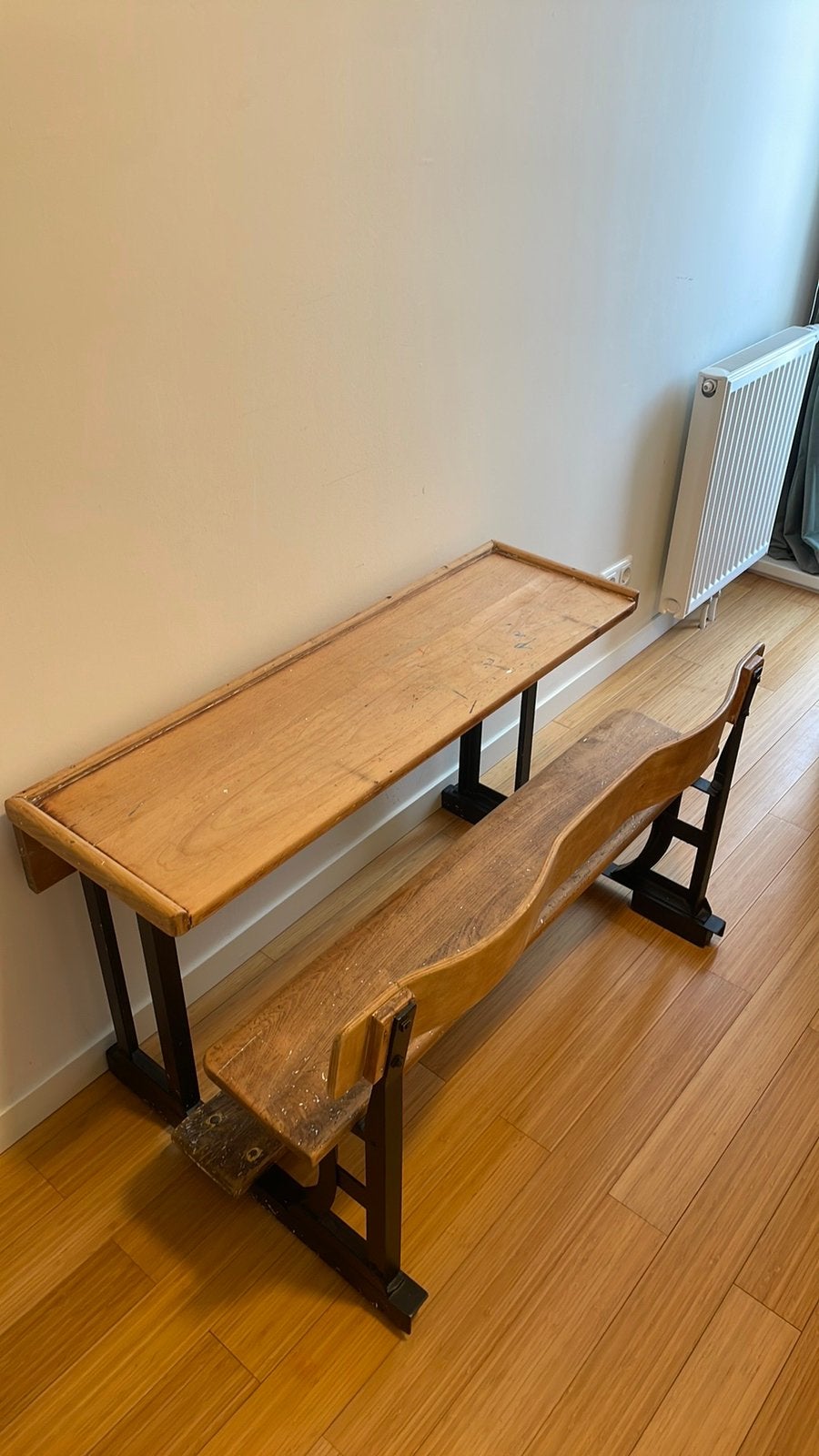 Vintage houten schoolbank, Ophalen, Gebruikt, Tafel(s) en Stoel(en)