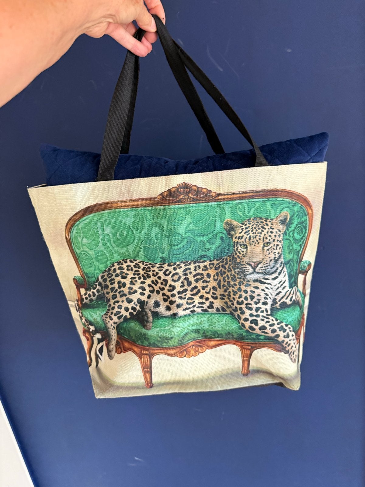 Leopard op groene sofa tas - Gerecycled materiaal, Ophalen of Verzenden, Gebruikt, Groen, Shopper