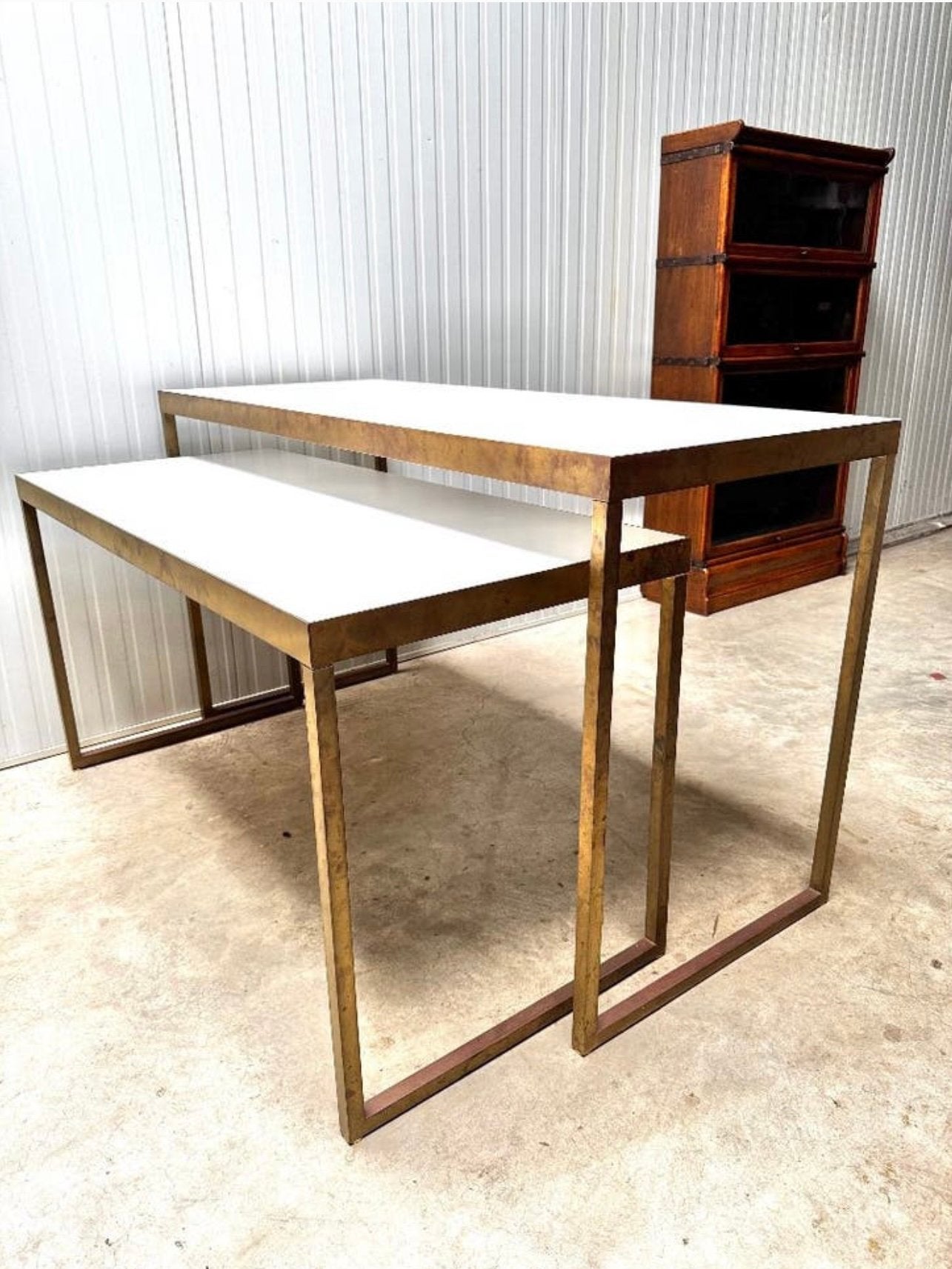 2x MESSING eettafel winkeltafel bureau toonbank €75 p stuk, Ophalen, 100 tot 150 cm, 50 tot 100 cm, Zo goed als nieuw