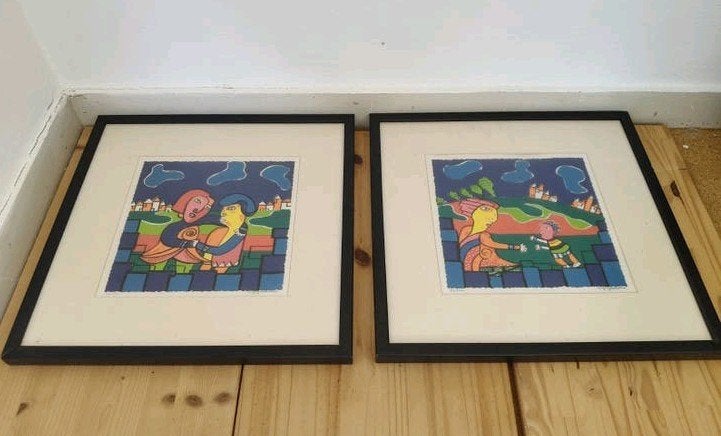 Twee zeefdrukken van Maartje Wijngaarden, gesigneerd, Ophalen, Dagelijks leven, 1950 - 1999, Genummerd
