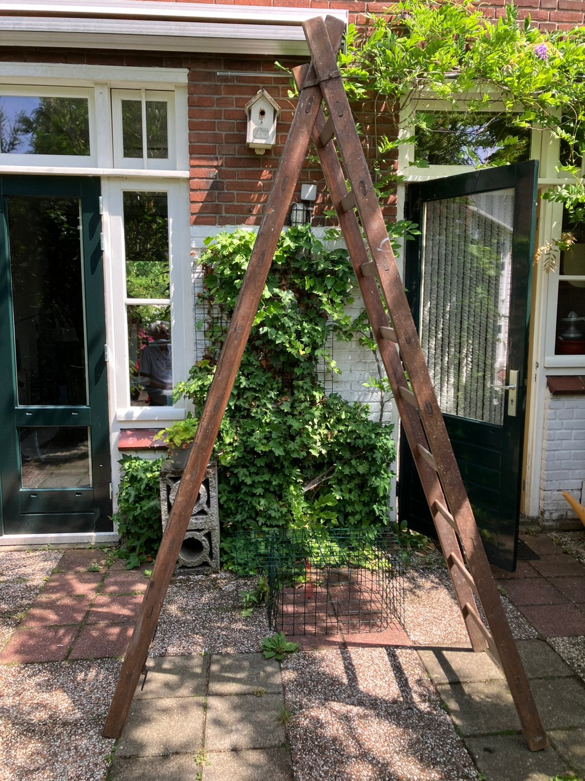 Eiken Houten ladder vintage, Doe-het-zelf en Verbouw, Ladders en Trappen, Ophalen, Gebruikt, Ladder, Opvouwbaar of Inschuifbaar