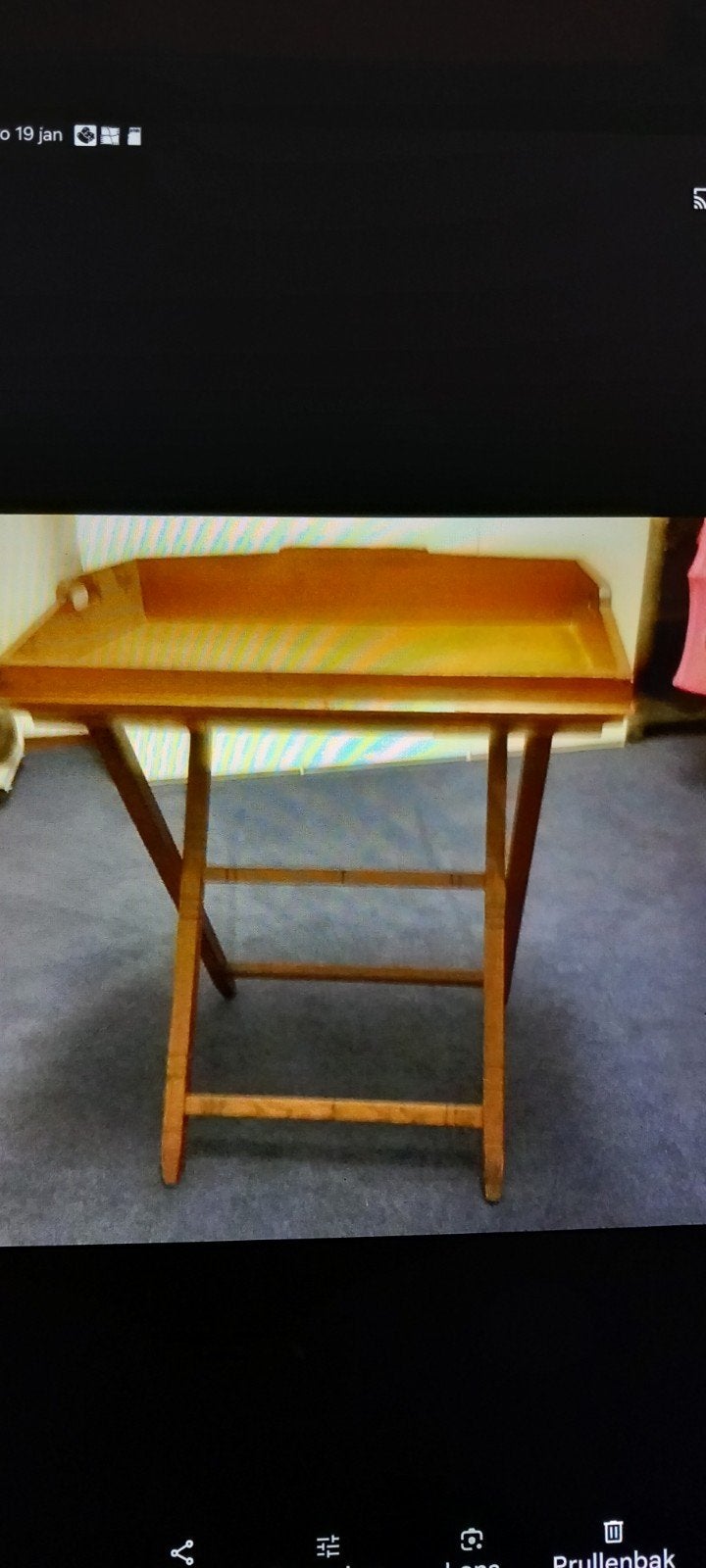 Antieke inklapbare houten butlertray / dienbladtafel, Ophalen